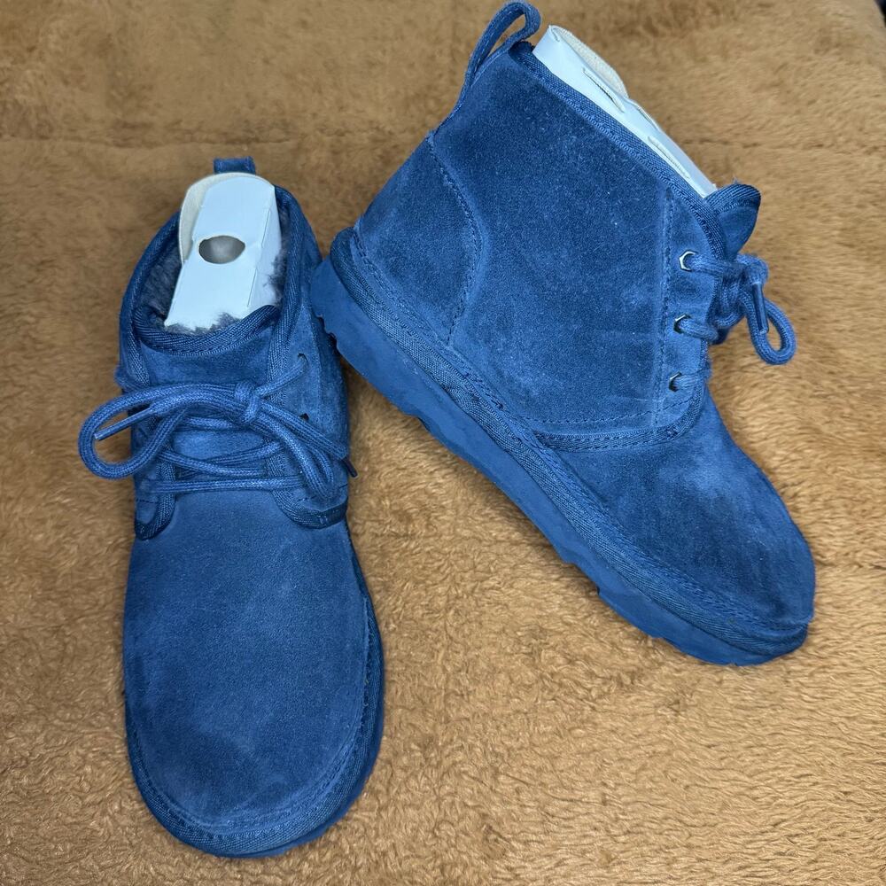 UGG Neumel II Boots Blue Suede Kids Size 4 Cozy Lined Lace Up